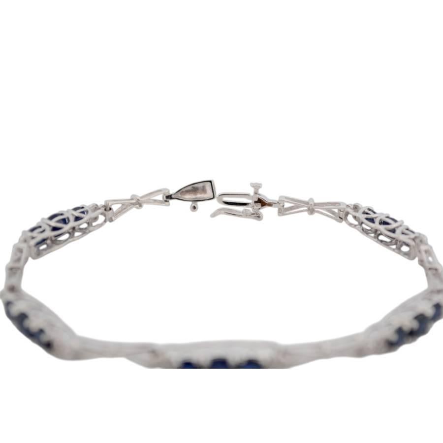 Taille brillant Bracelet en or blanc 14K avec diamants et saphirs_124023 en vente