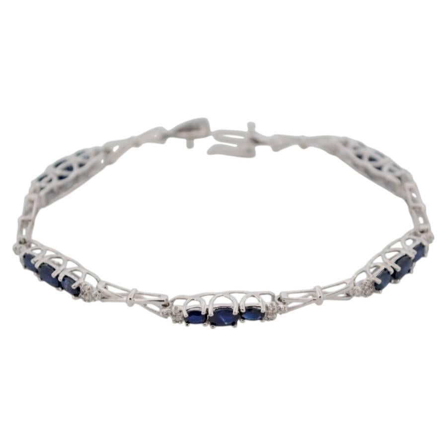 Bracelet en or blanc 14K avec diamants et saphirs_124023 Pour femmes en vente