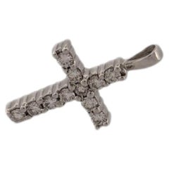 14K White Gold Brilliant Cut Diamond Classic Cross Pendant