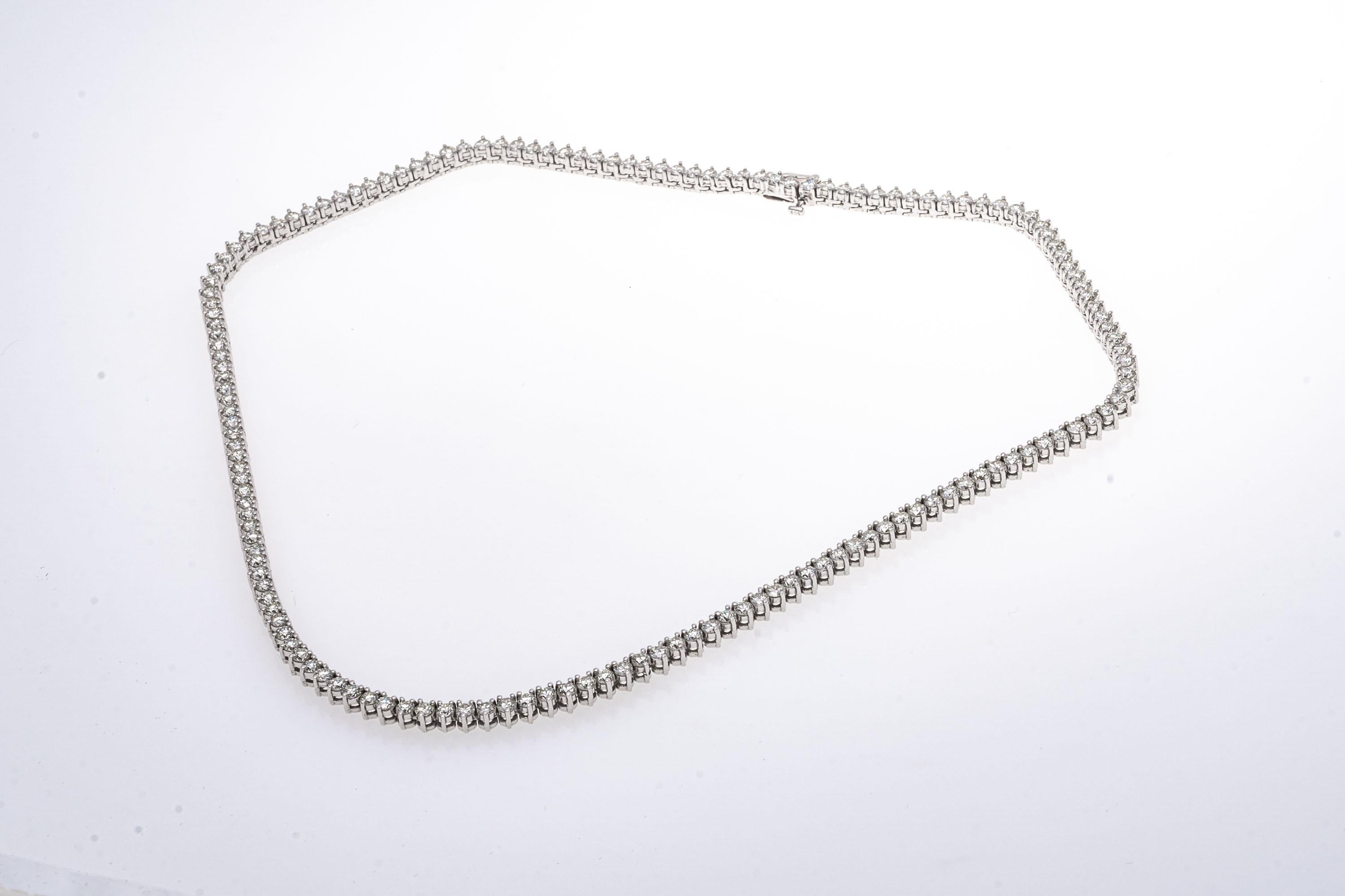 Women's or Men's 14k White Gold Brilliant Cut Diamond Line Necklace, Approximately 11.32 TCW For Sale