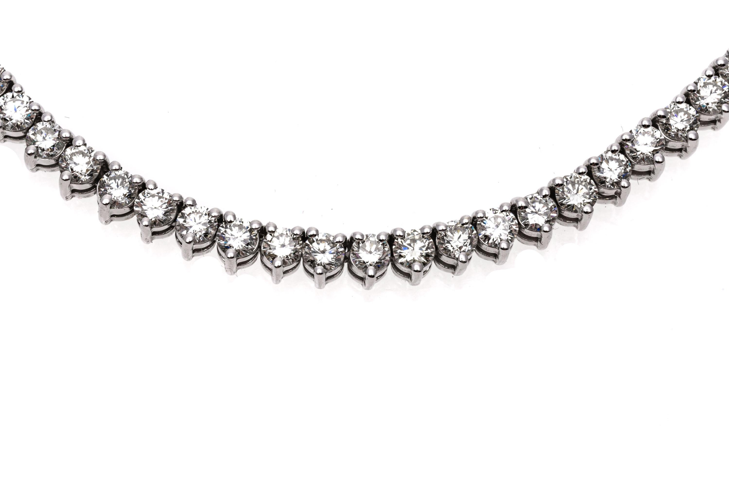 14k White Gold Brilliant Cut Diamond Line Necklace, Approximately 11.32 TCW For Sale 1