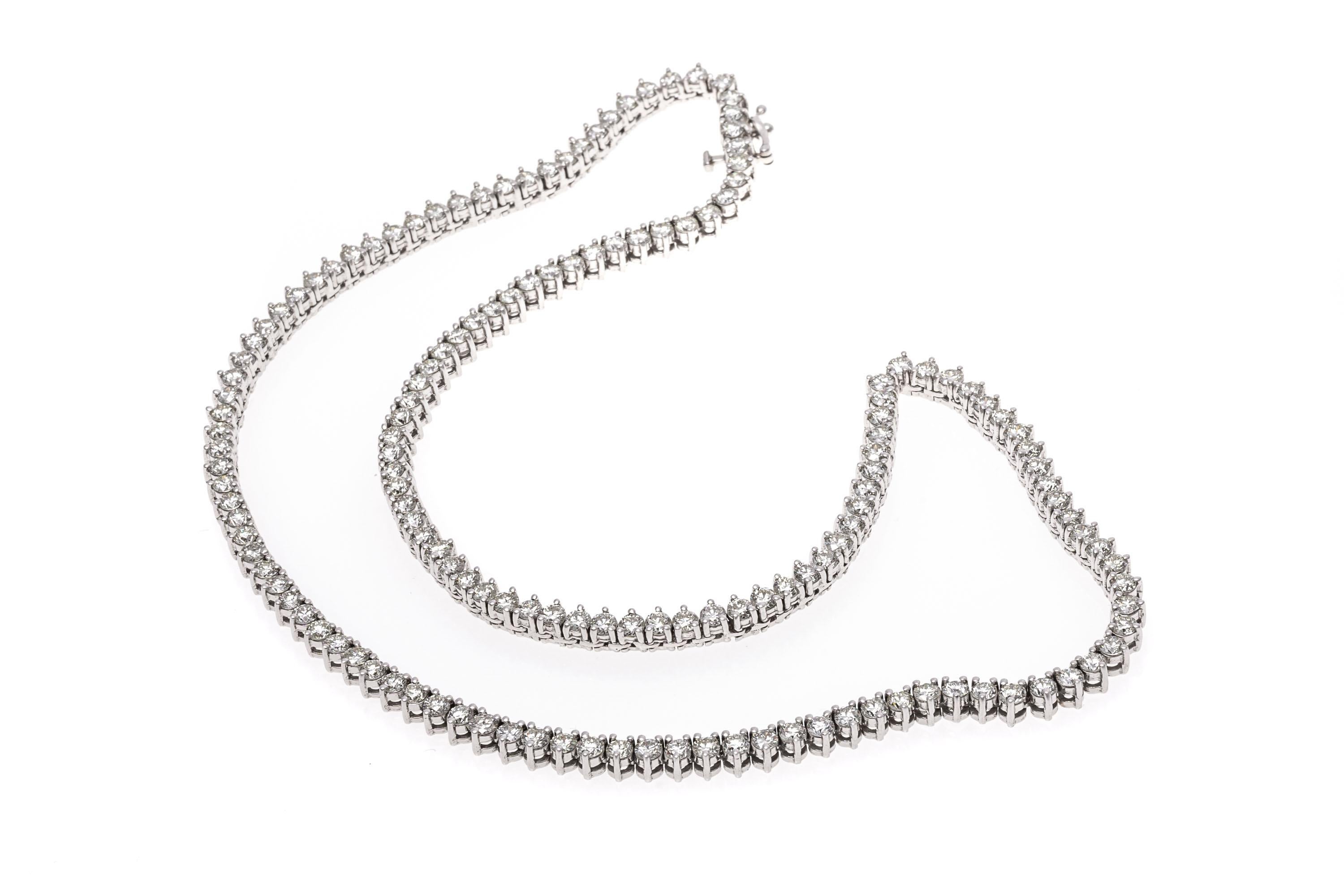 14k White Gold Brilliant Cut Diamond Line Necklace, Approximately 11.32 TCW For Sale 2