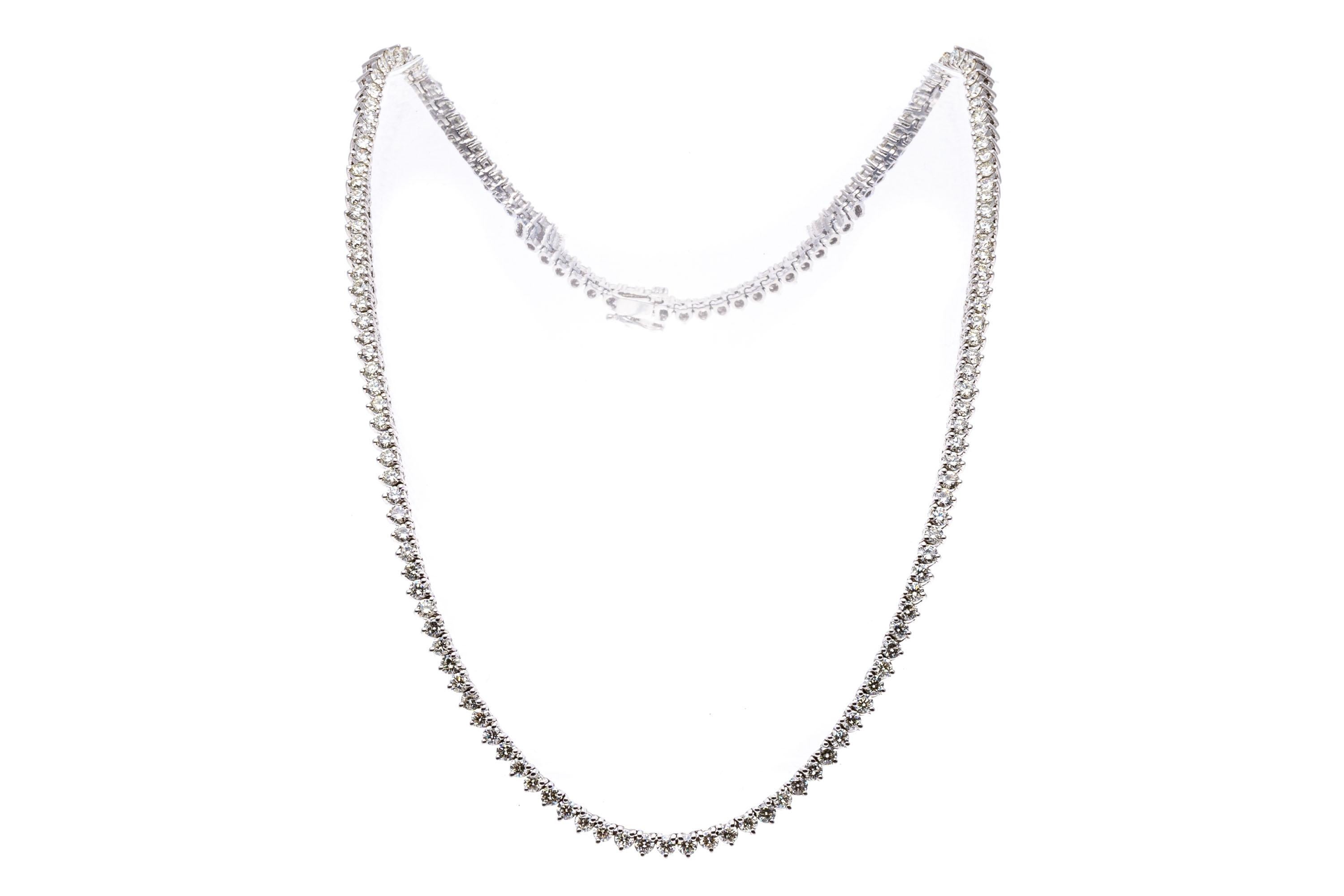 14k White Gold Brilliant Cut Diamond Line Necklace, Approximately 11.32 TCW For Sale 3