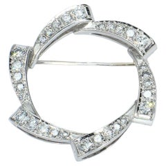 Brosche aus 14k Weißgold mit VVS2/F Diamanten im Wellenmuster