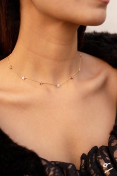 14k Yellow Gold Brown White Diamond Dainty Flower Chain Necklace