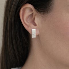 14k White Gold Burnish Diamond Matte Finish Geometric Flat Huggie Hoop Earrings