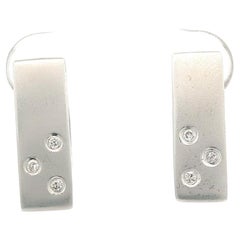 14k White Gold Burnish Diamond Matte Finish Geometric Flat Huggie Hoop Earrings
