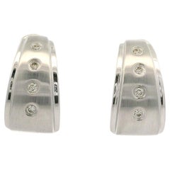 Pendientes Aros Cónicos Abrazadera de Oro Blanco de 14k Bruñido con Diamantes Acabado Mate