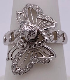 14 Karat White Gold Butterfly & .25 Carat Diamond Ring, 4 Grams