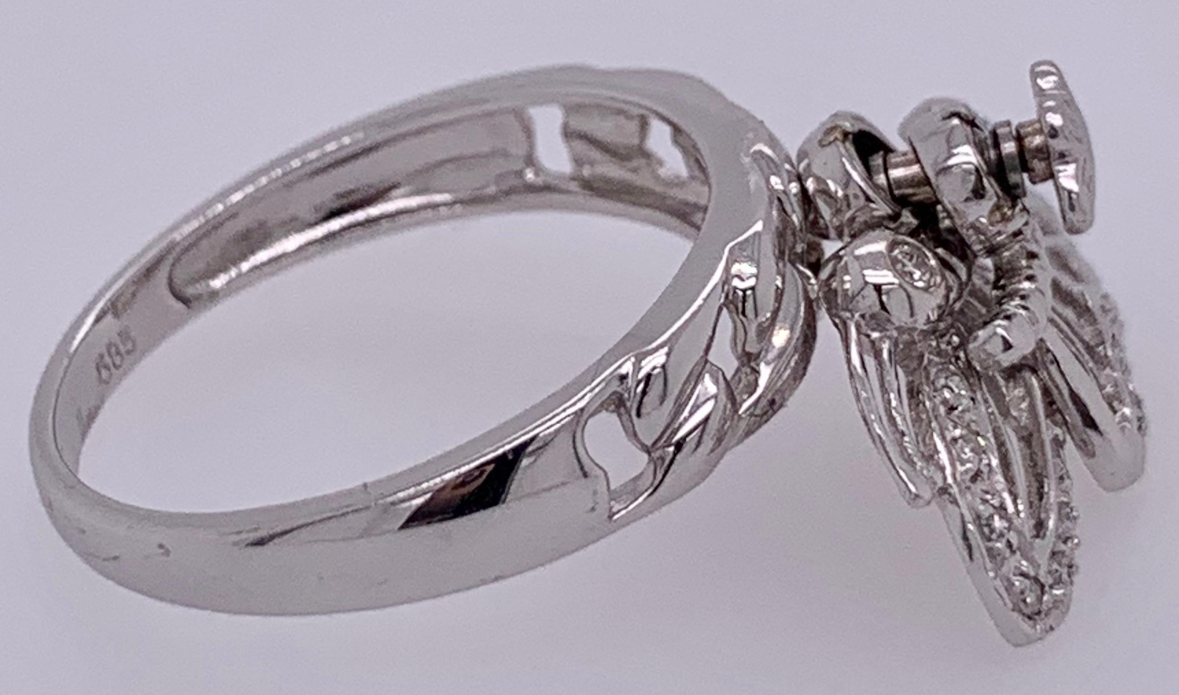 Anello con farfalla e diamante da 0,25 carati in oro bianco 14 carati, 4 grammi in vendita 4