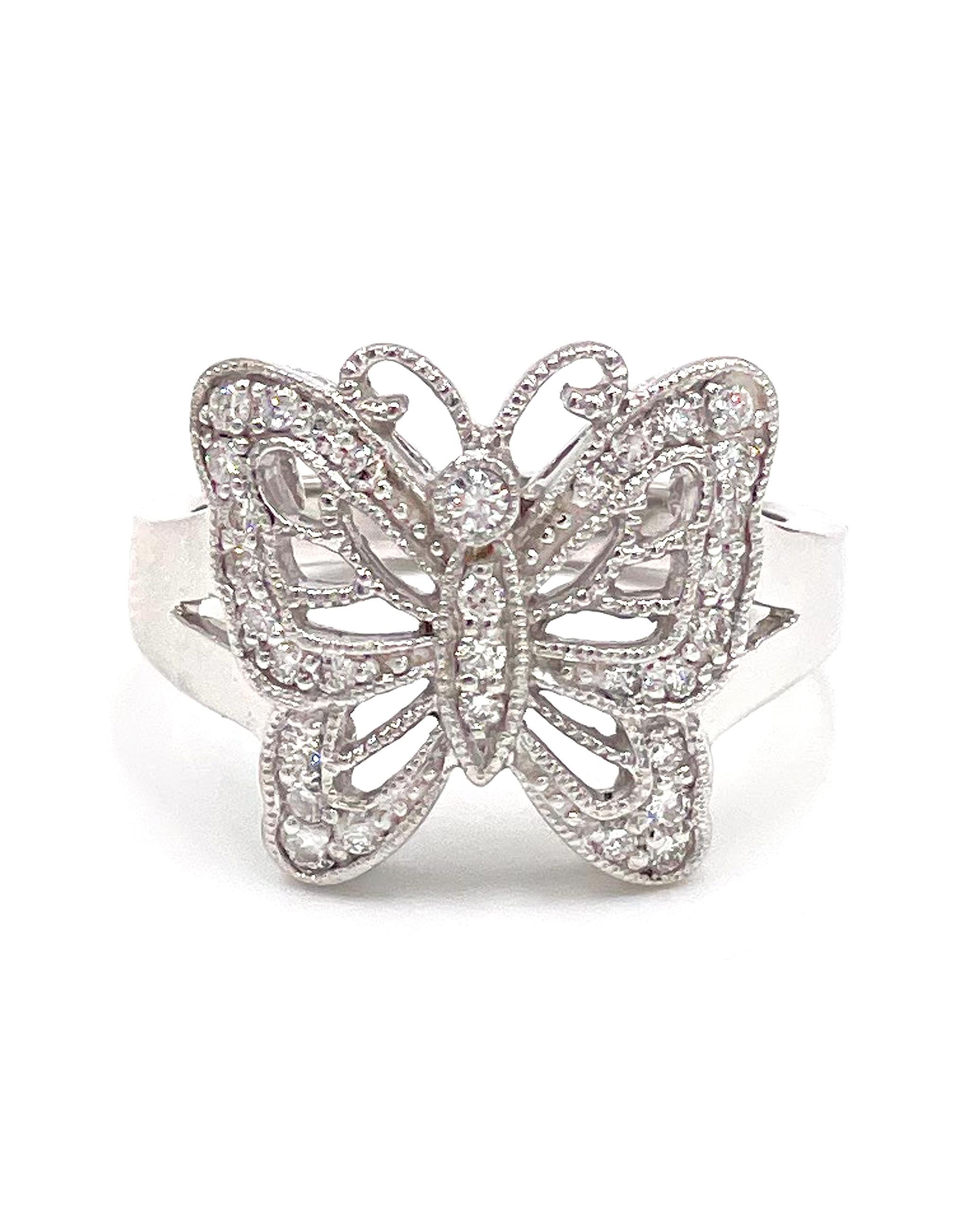 Contemporain Bague papillon en or blanc 14 carats avec diamants en vente