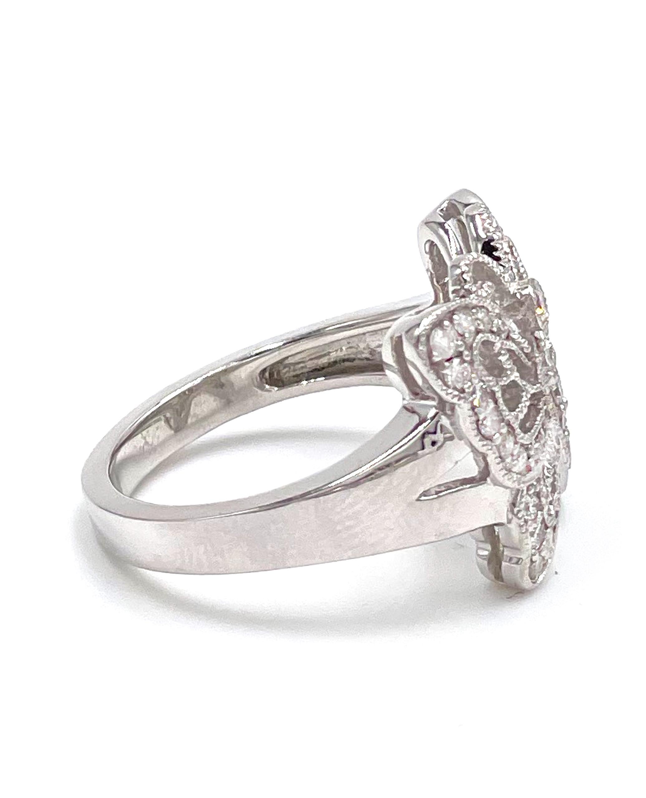 Contemporary 14K White Gold Butterfly Ring with Diamonds For Sale