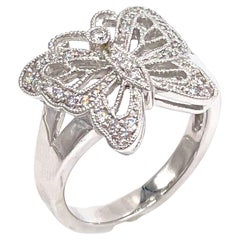 14K White Gold Butterfly Ring with Diamonds