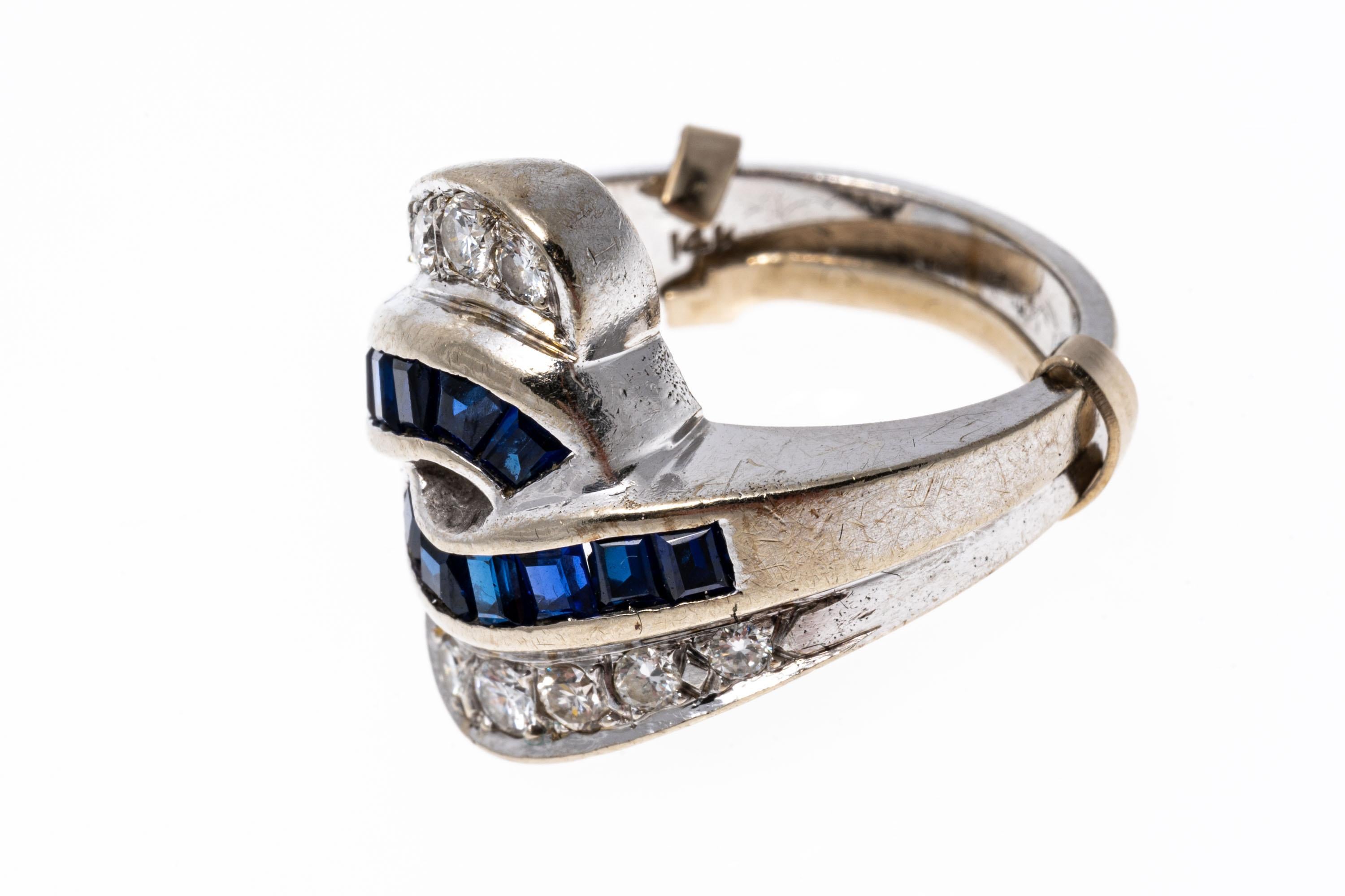 14k White Gold Bypass Channel Sapphire and Diamond Ring In Good Condition For Sale In Southport, CT