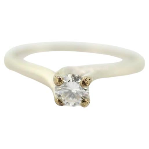 14k White Gold Bypass Diamond 0.20ct Certified Solitaire Engagement Ring.