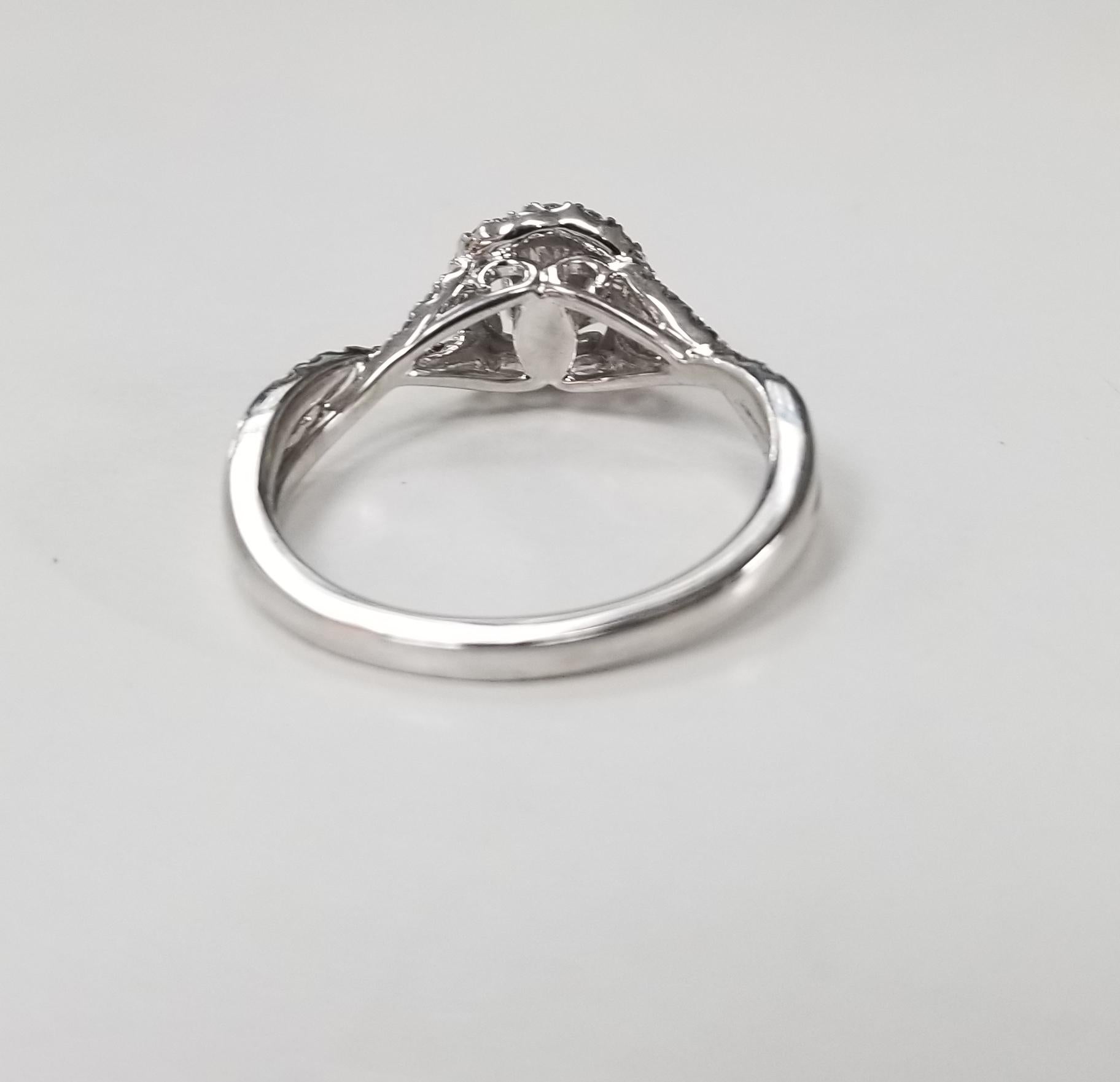 Round Cut 14 Karat White Gold Bypass Diamond Ring For Sale
