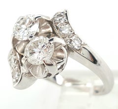 14 Karat White Gold Bypass Ring with Two Round Brilliant Cut Diamonds