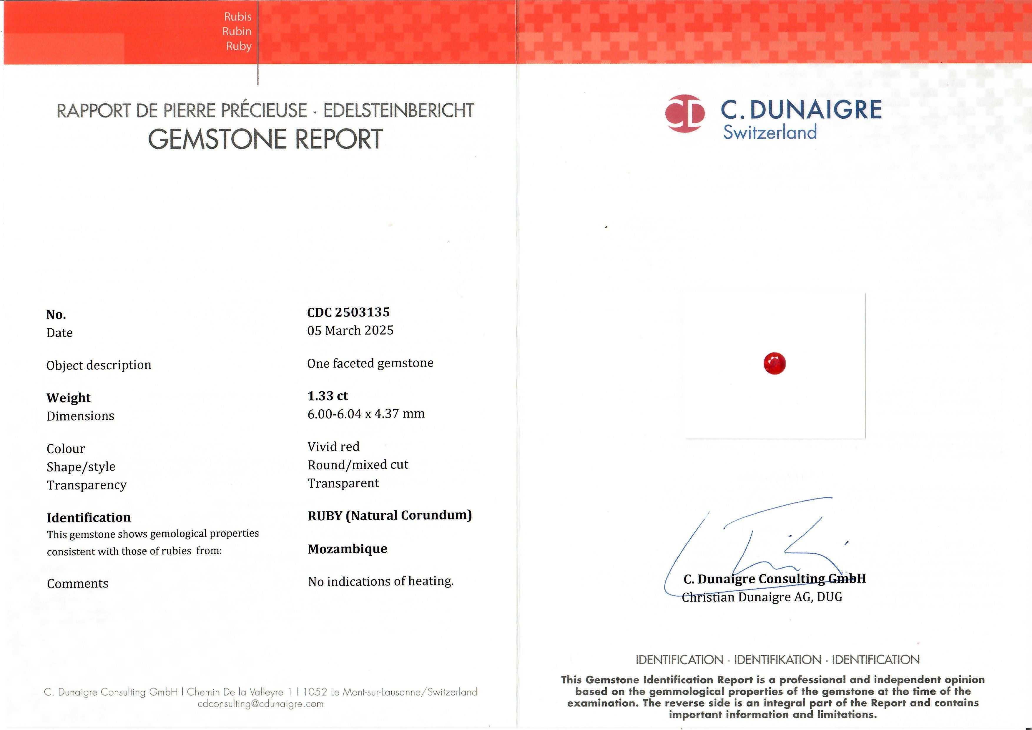 Anello con diamante aureolato in oro bianco 14k A.I.C. 1,33ct No Heat Vivid Red Round Ruby Diamond in vendita 7