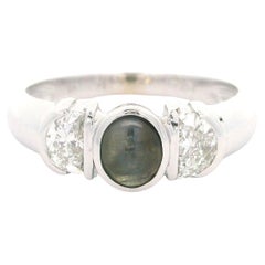 14k Weißgold Cabochon Chrysoberyll Katzenauge & 0,36ctw Halbmond Diamantring