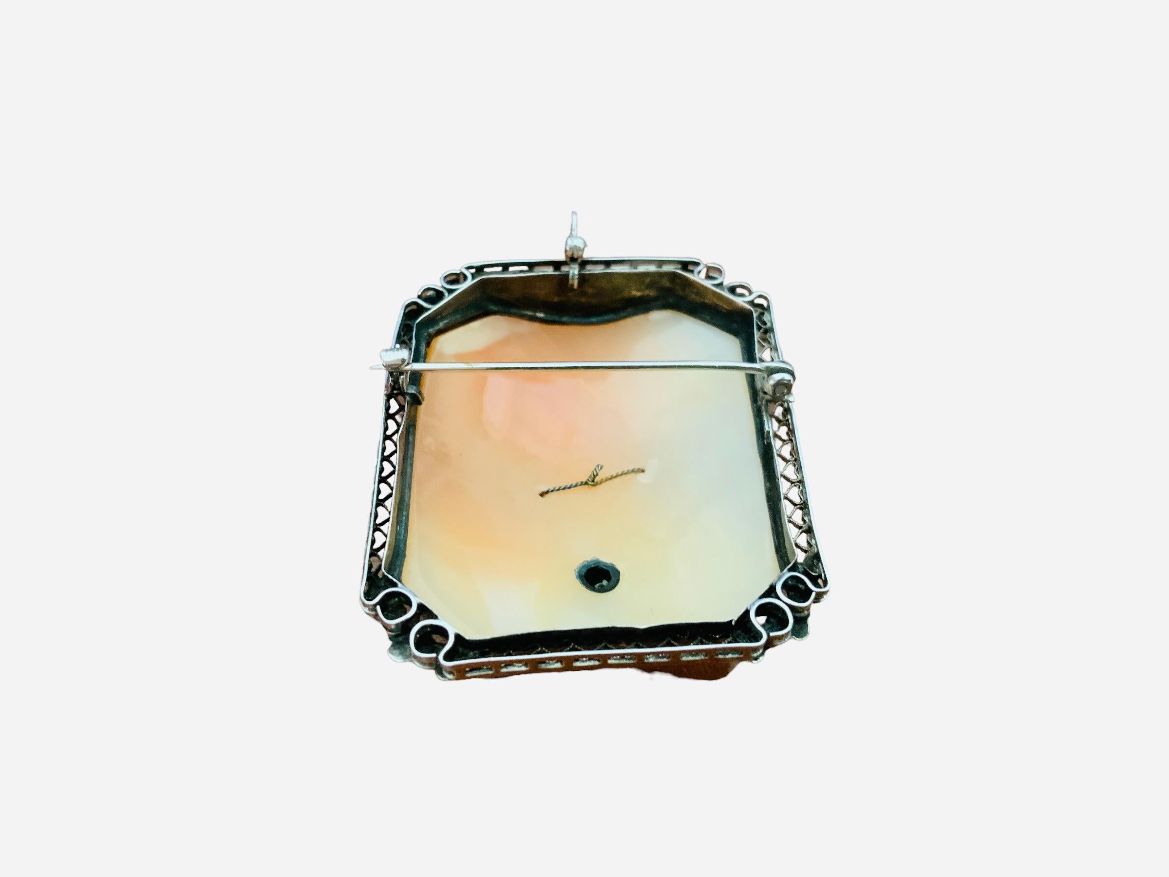 14K White Gold Cameo Brooch/ Pendant  For Sale 4