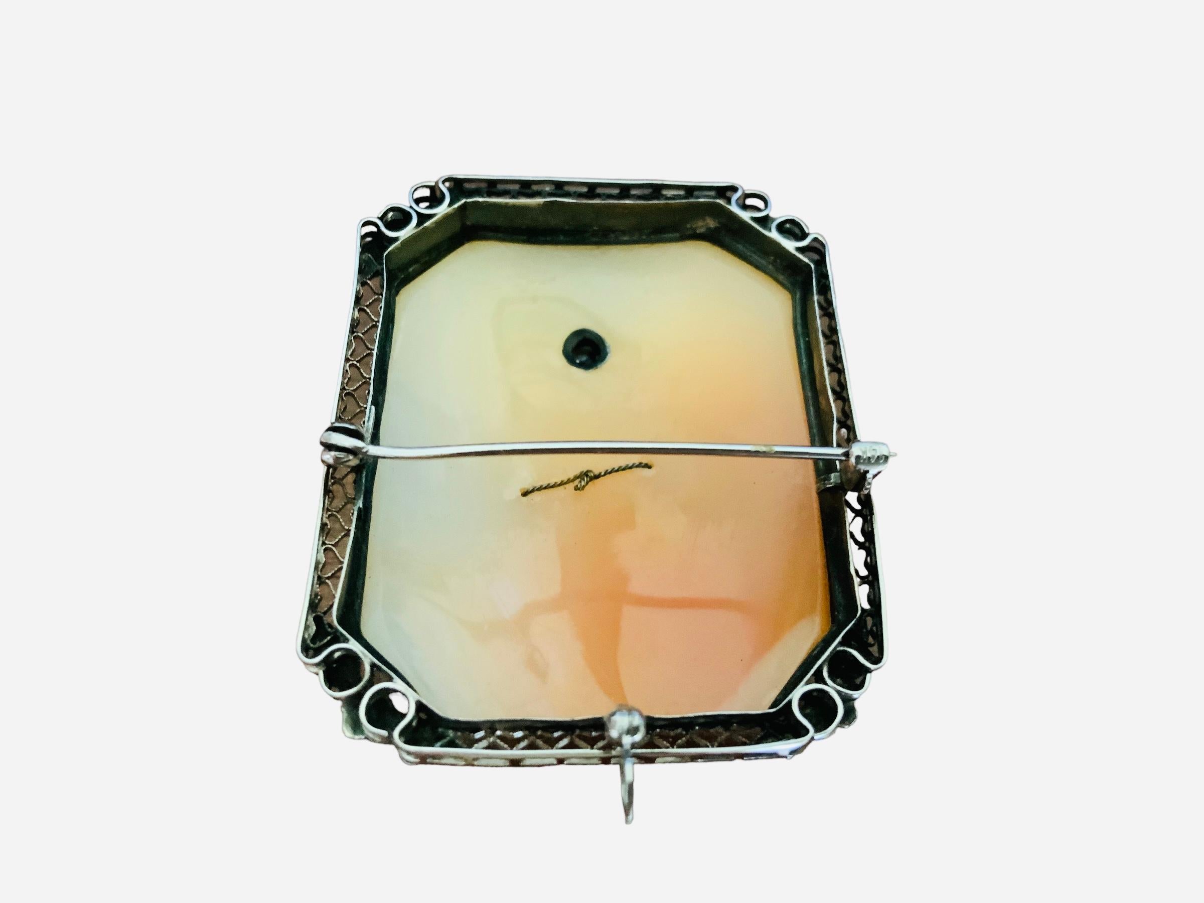14K White Gold Cameo Brooch/ Pendant  For Sale 2