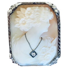 Antique 14K White Gold Cameo Brooch/ Pendant 