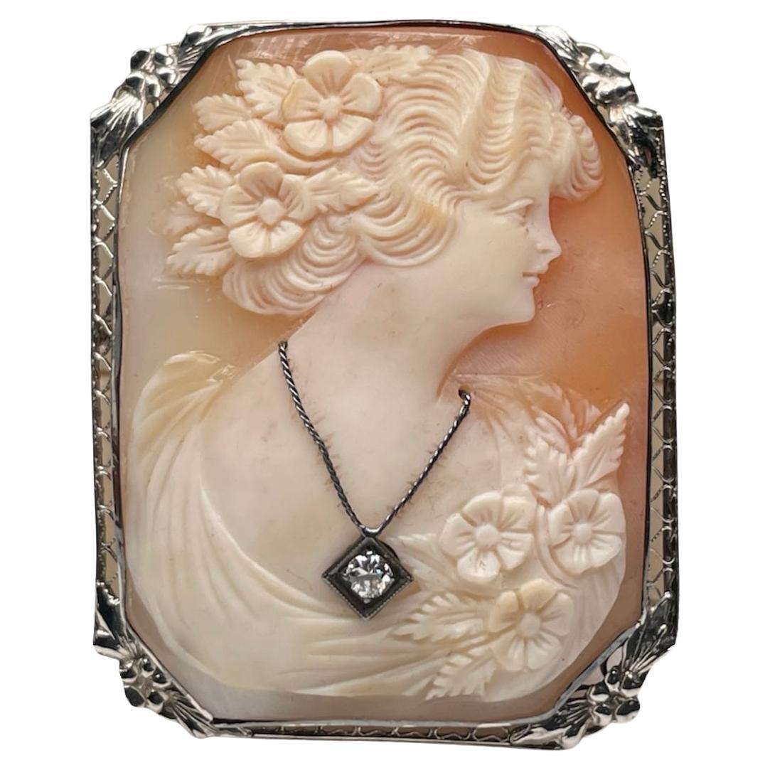 Broche/Colgante Camafeo Oro Blanco 14K