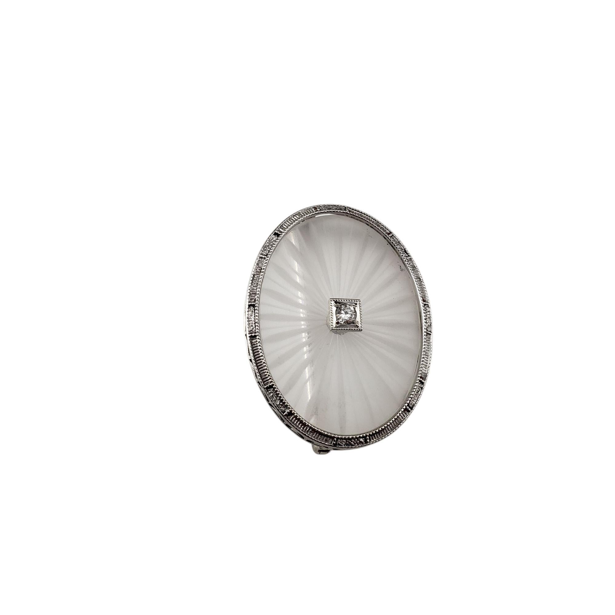 Brilliant Cut 14K White Gold Camphor Glass and Diamond Brooch/Pin #21355 For Sale
