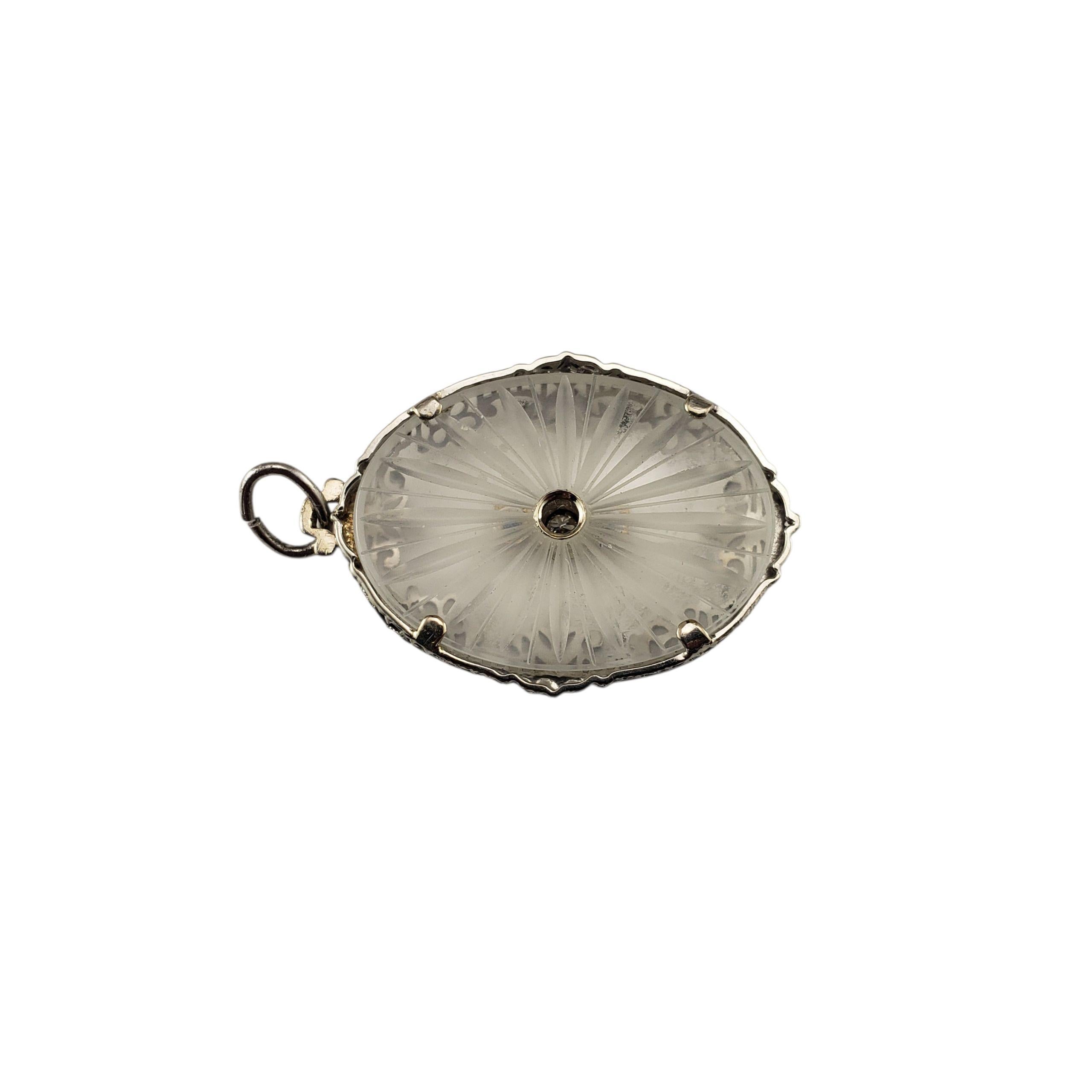 Brilliant Cut 14K White Gold Camphor Glass and Diamond Pendant #22820 For Sale
