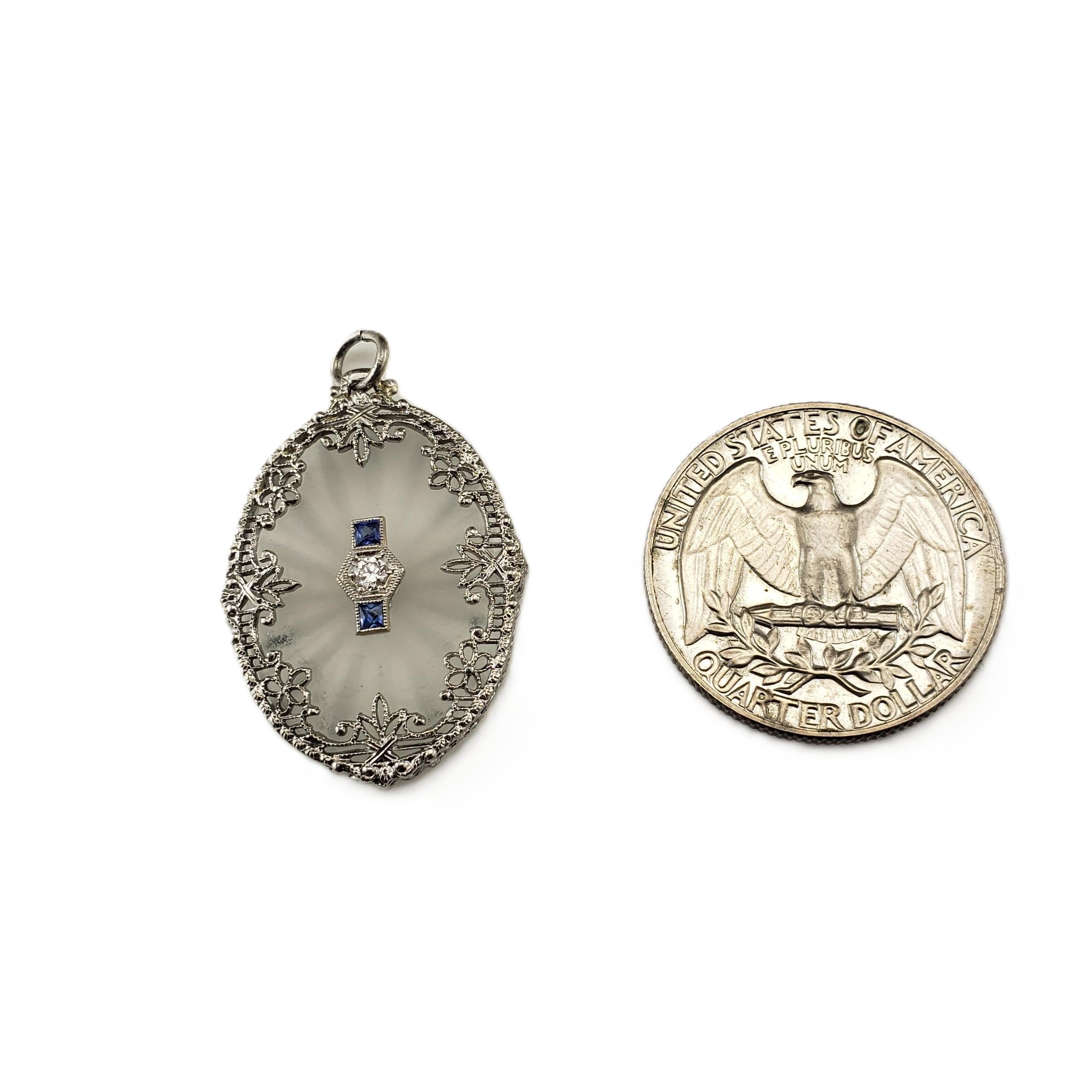 14K White Gold Camphor Glass and Diamond Pendant #22820 In Good Condition For Sale In Washington Depot, CT