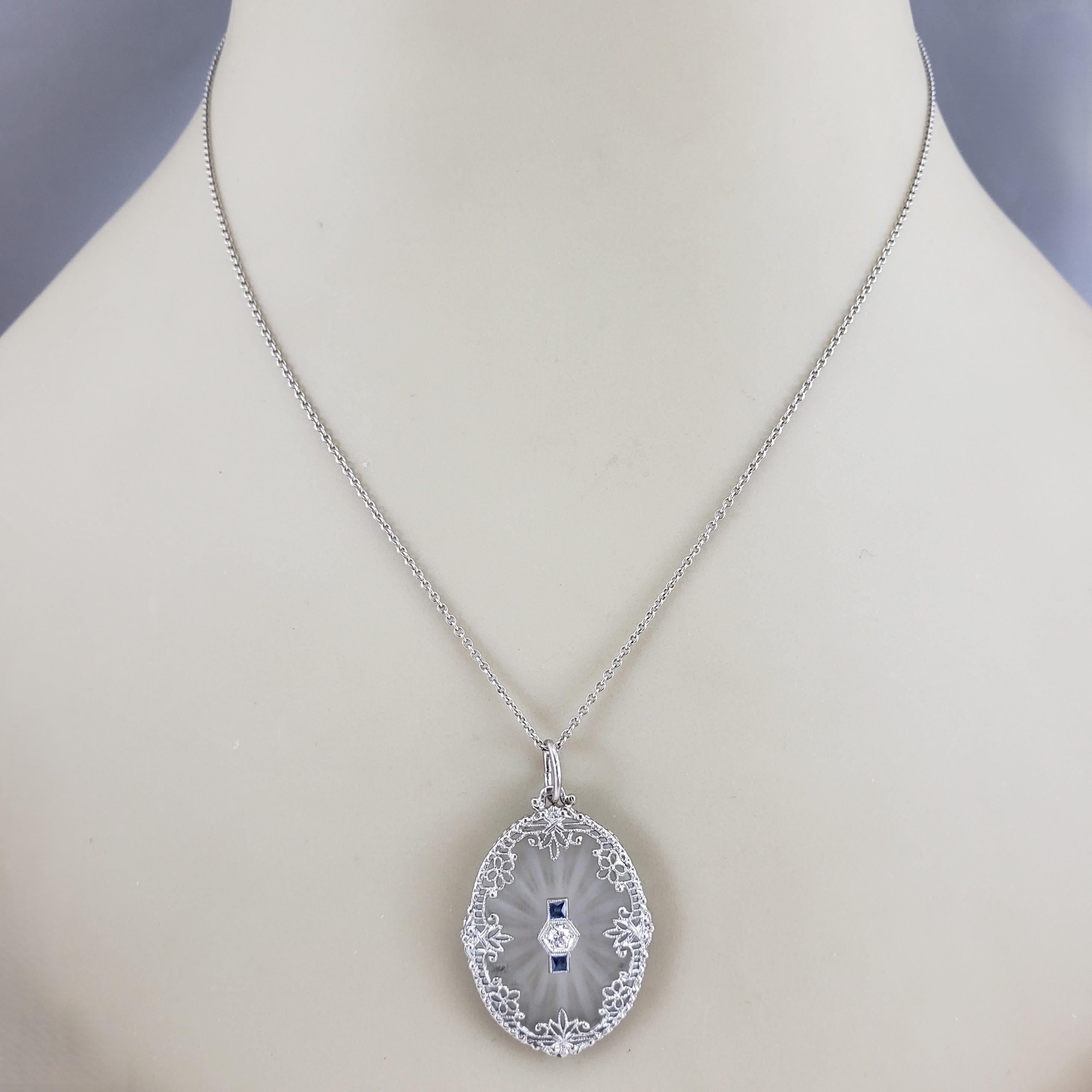 Women's 14K White Gold Camphor Glass and Diamond Pendant #22820 For Sale