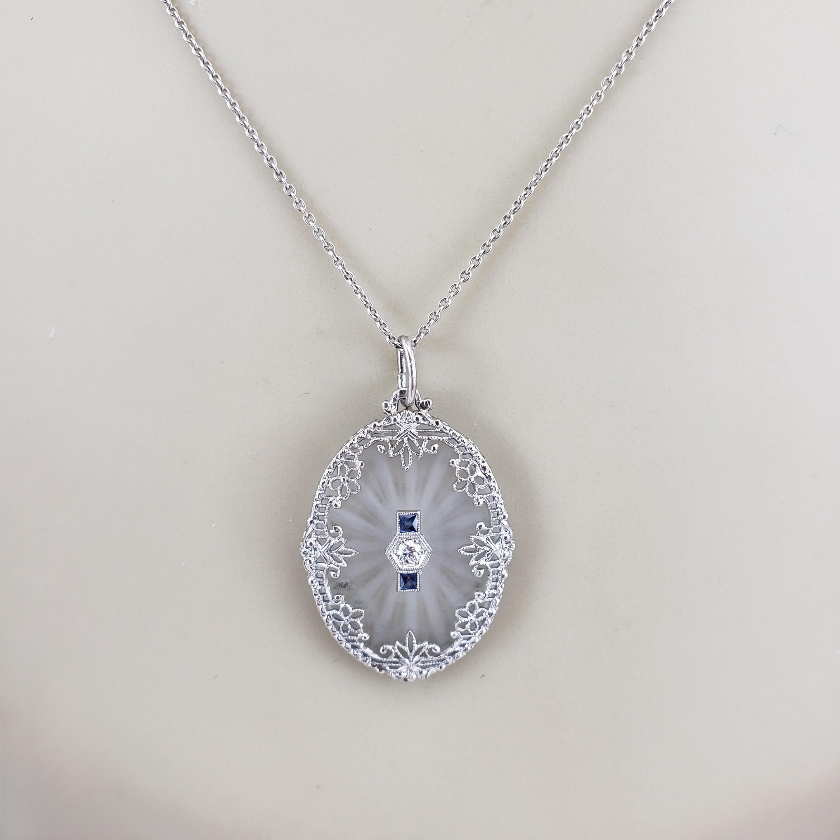 14K White Gold Camphor Glass and Diamond Pendant #22820 For Sale 1