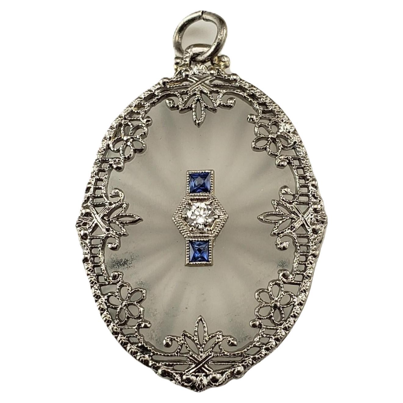 14K White Gold Camphor Glass and Diamond Pendant #22820 For Sale
