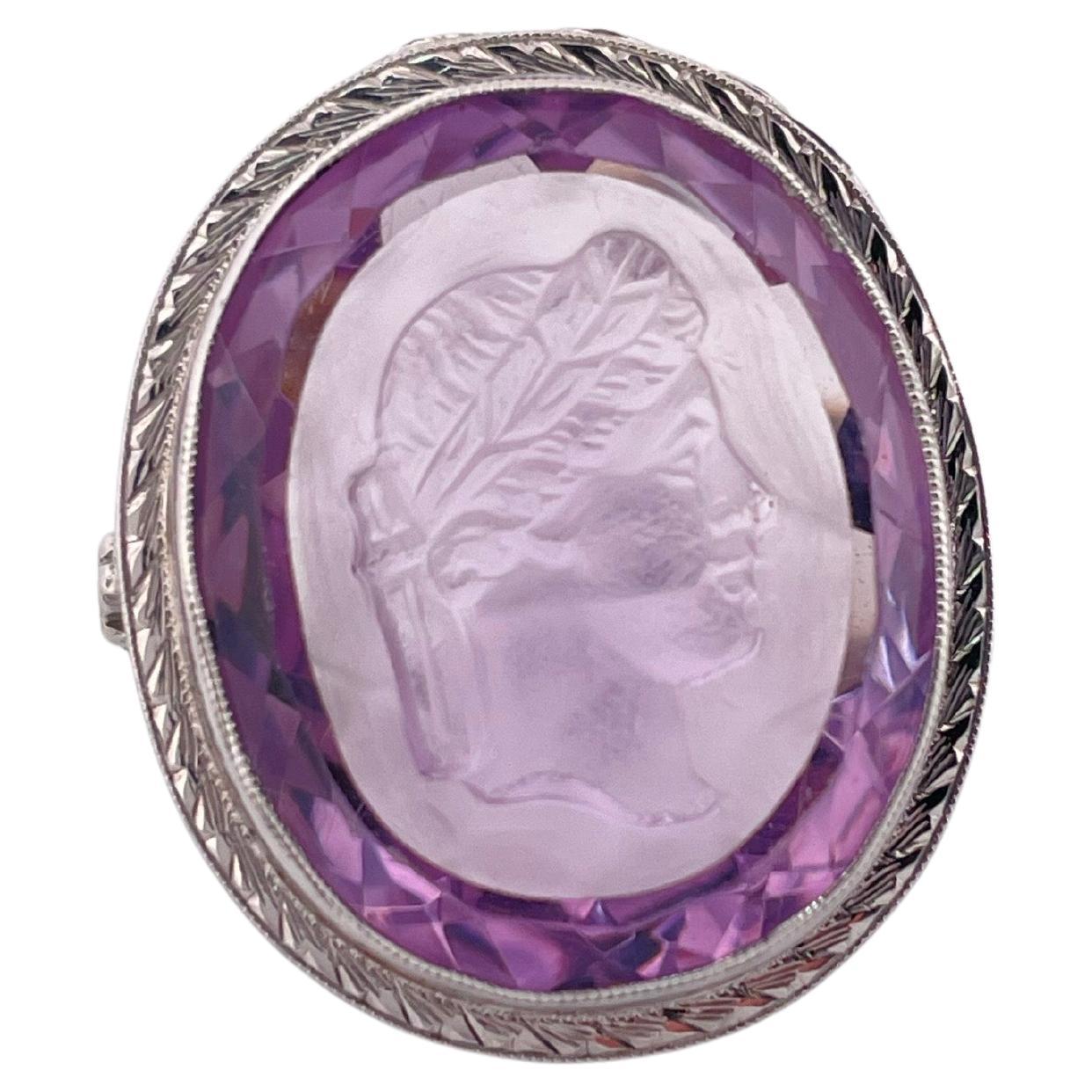 14k Weißgold geschnitzt Amethyst Intaglio Hartstein Ring