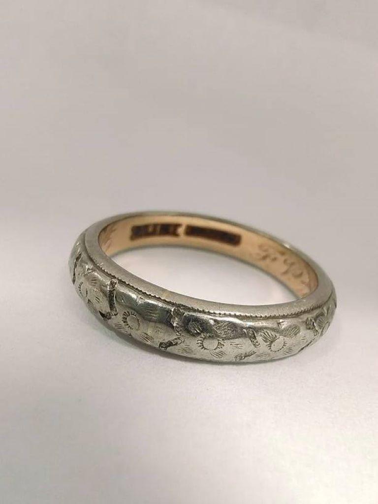 white gold engraved wedding bands