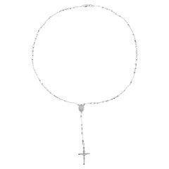 14k White Gold Catholic Rosary Y Drop Necklace with Virgin Mary Station Beads