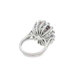 14k White Gold Central Ruby Surrounded by a Cluster of Smaller Diamonds