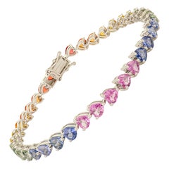 Bracciale tennis in oro bianco 14k certificato 11,33 CTW con cuore e zaffiri multipli per lei