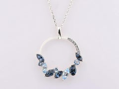 14K White Gold Cerulean Wave Open Round Mix Gemstone Pendant