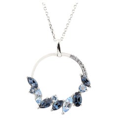 14K White Gold Cerulean Wave Open Round Mix Gemstone Pendant