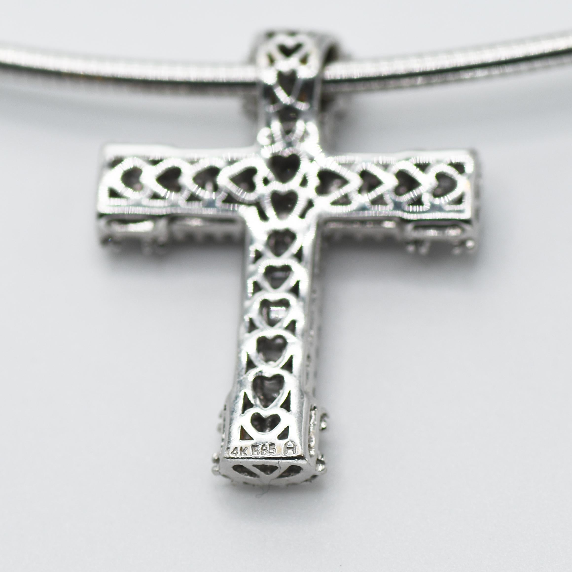 Women's or Men's 14K White Gold Chain and Diamond Cross Pendant For Sale