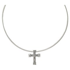 Retro 14K White Gold Chain and Diamond Cross Pendant