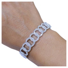 14K White Gold Chain Bangle With Brilliant Cut Round Diamonds