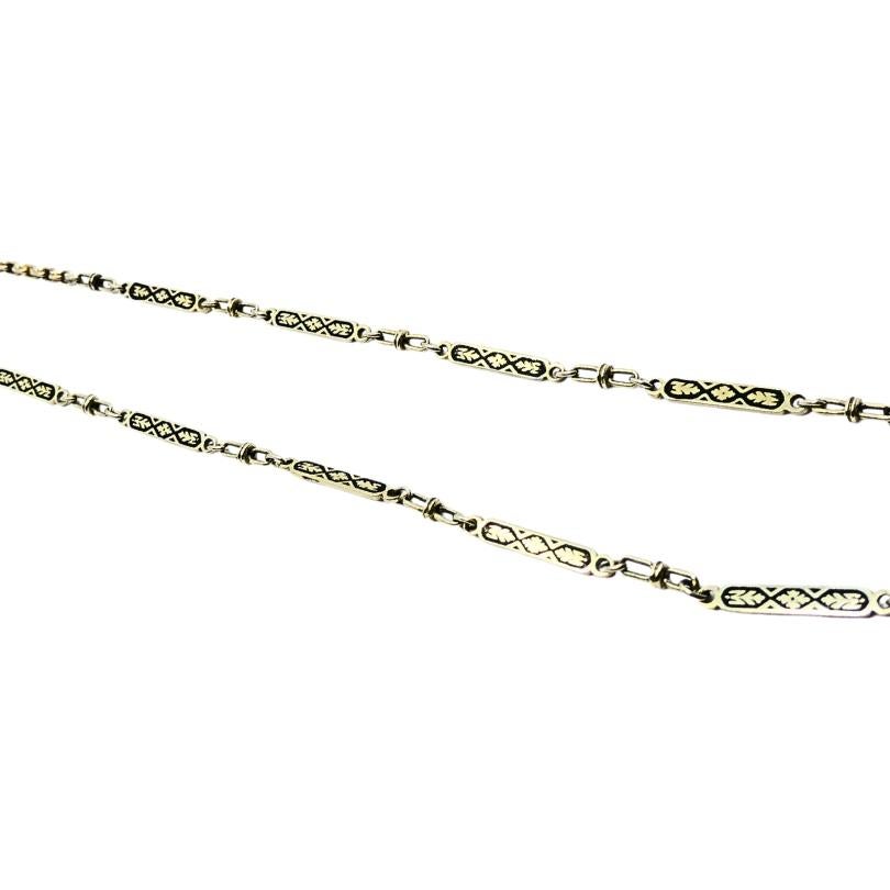 Femenino o masculino Collar Cadena Oro Blanco 14k Esmalte Negro en venta
