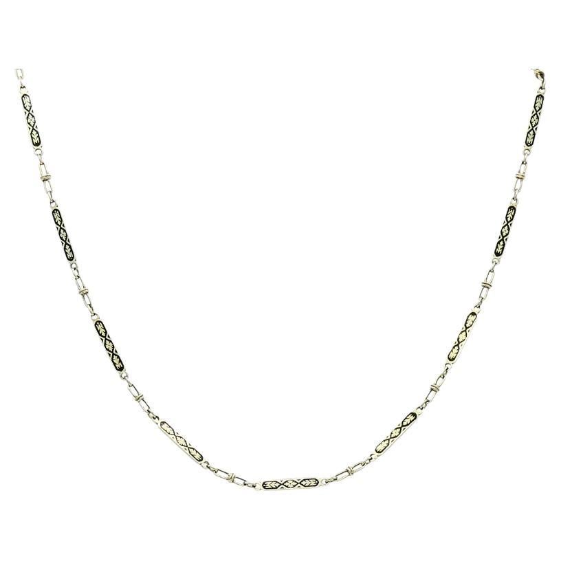 Collar Cadena Oro Blanco 14k Esmalte Negro en venta