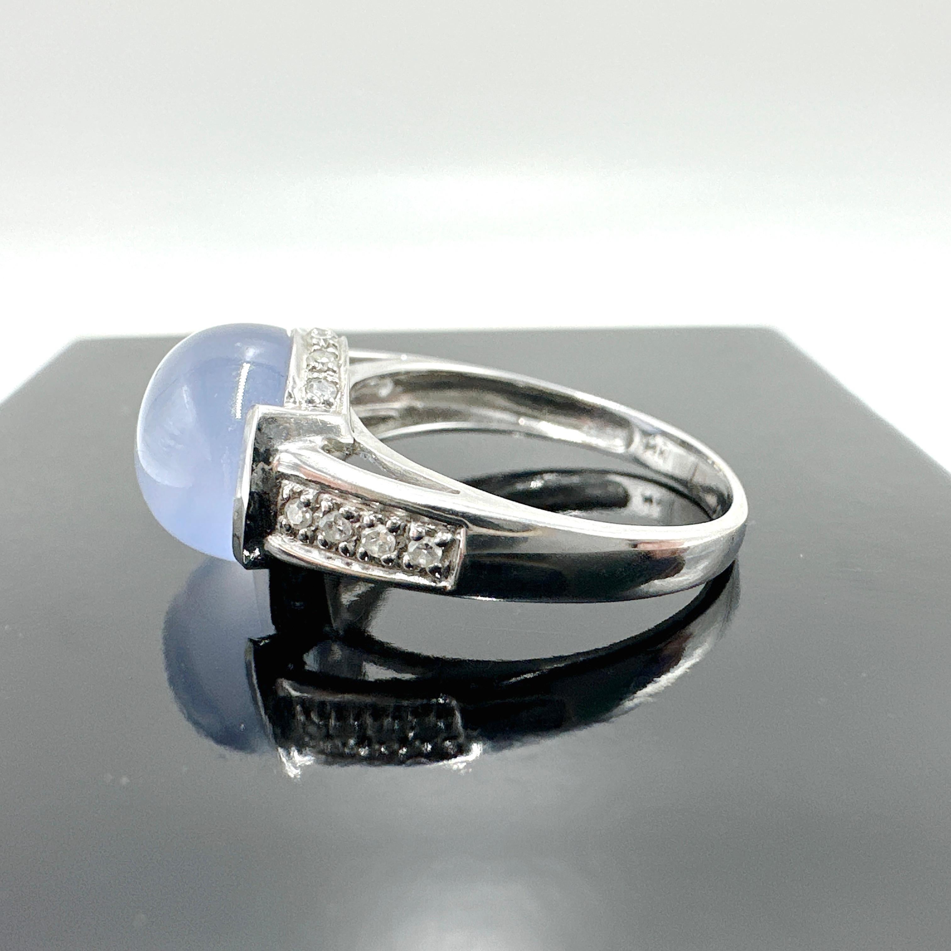 14k White Gold Chalcedony and Diamond Ring. 6.03TCW 2