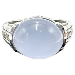 14k White Gold Chalcedony and Diamond Ring. 6.03TCW