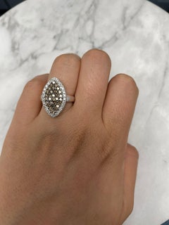 14k White Gold Champagne and White Diamond Cocktail Ring
