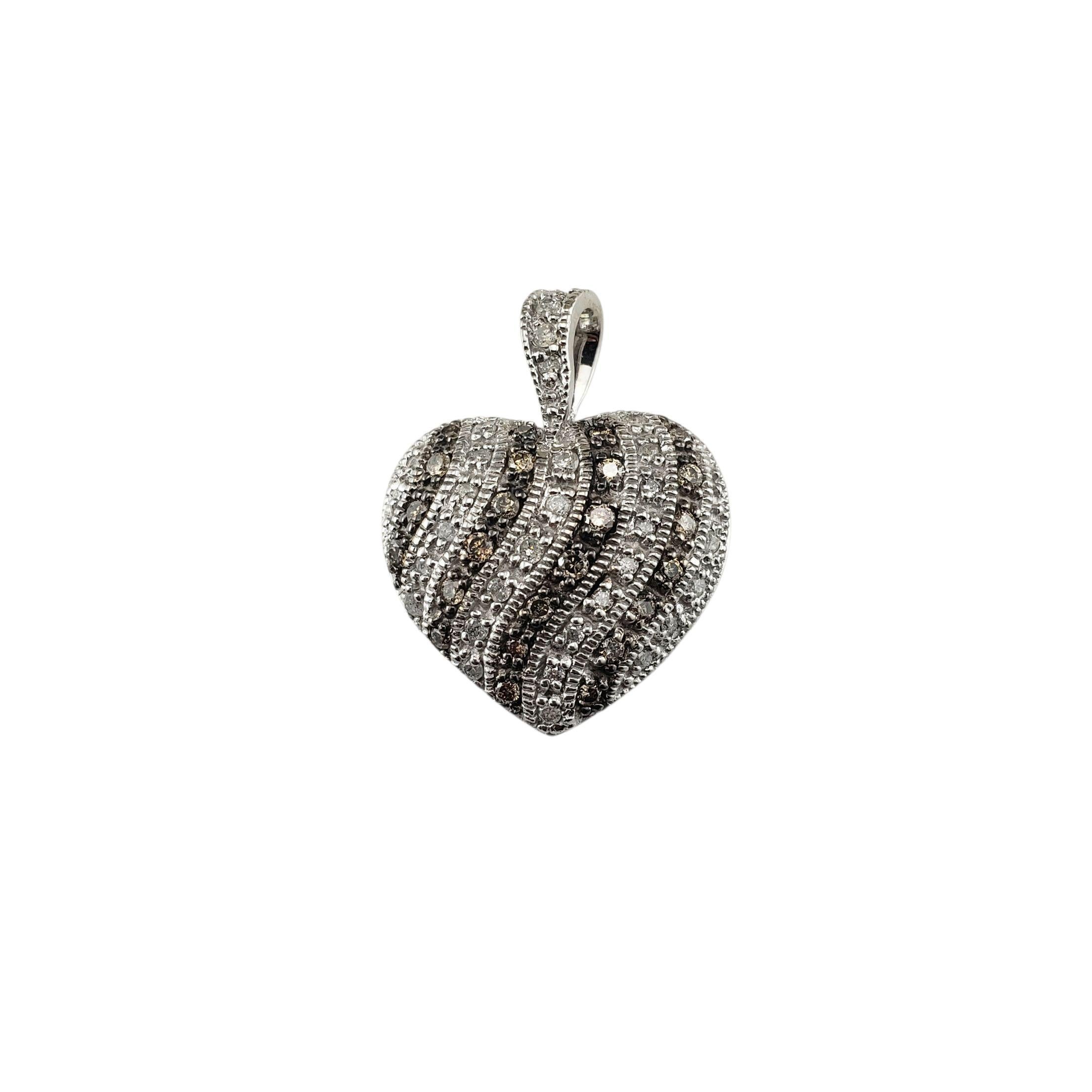 Pendentif coeur en or blanc 14K champagne et diamant blanc #23131