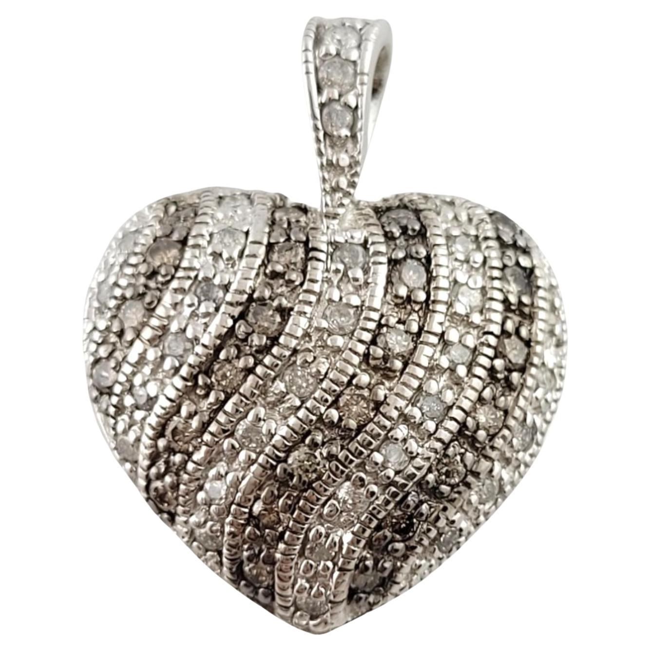 14K White Gold Champagne and White Diamond Puffy Heart Pendant #18162